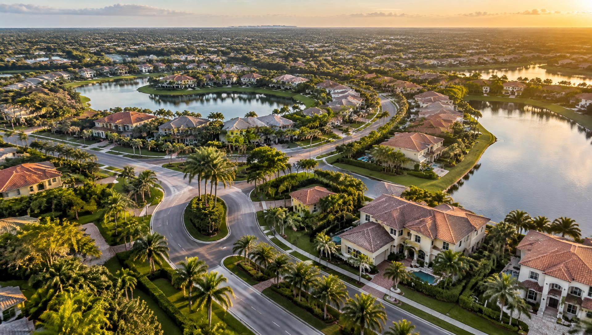 Aerial view of a large South Florida master-planned residential community